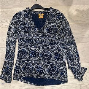 Tory Burch Navy Blue Patterned Women's Top